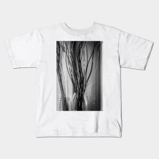 Black and White Bathroom Photography - Reeds in a Vase Kids T-Shirt